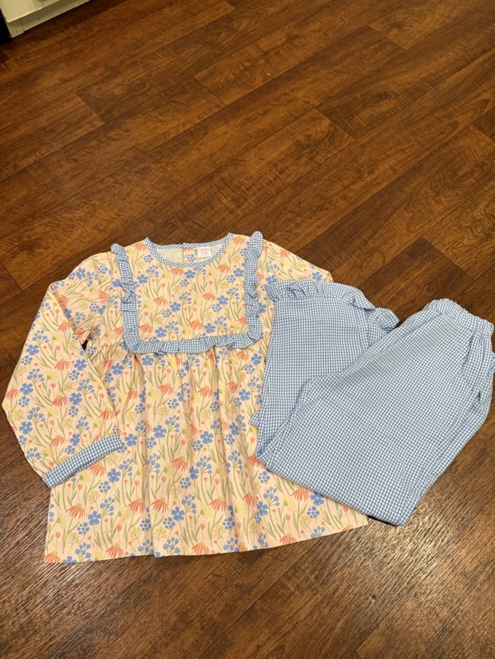 Stitchy Fish Girls Floral Blue Ruffle Matching Set